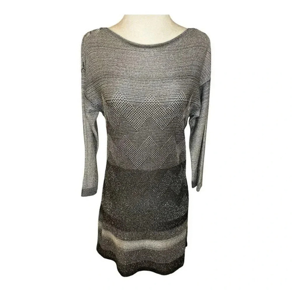 WHBM Women’s XS Silver Metallic Chevron‎ Lurex Tunic Sweater EUC - Picture 1 of 7
